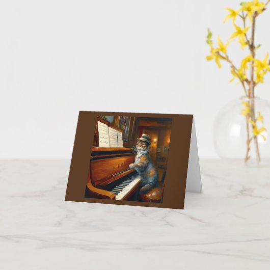 Cat Piano Player Karte (Gelbe Blume)