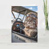 Cat Pilot & Flugzeug, Coole sonnige Luftfahrt Gebu Karte (Vorderseite)
