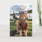 Cat Pilot & Flugzeug, Coole sonnige Luftfahrt Gebu Karte (Vorderseite)
