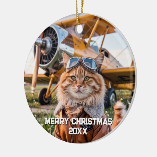 Cat Pilot Flugzeug Funny Aviation Foto Weihnachten Keramik Ornament (Links)