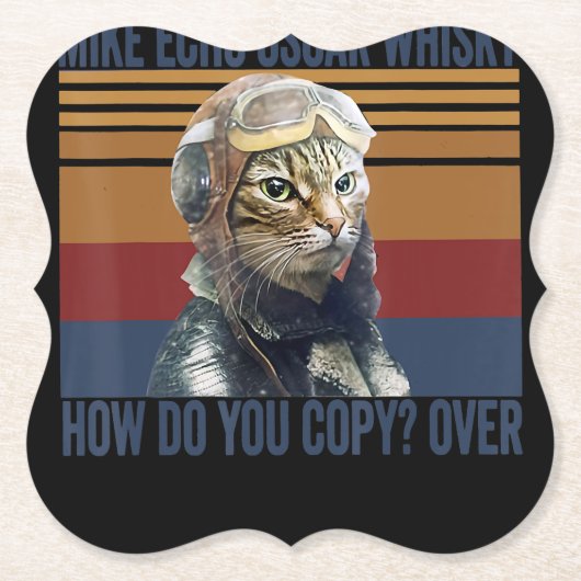 Cat Pilot Mike Echo Oscar Whisky Kostümgeschenk Untersetzer (Vorderseite)