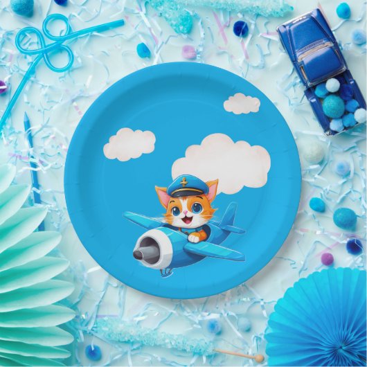 Cat Pilot Pappteller (Party)