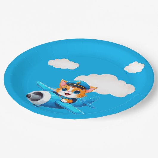 Cat Pilot Pappteller (Schrägansicht)
