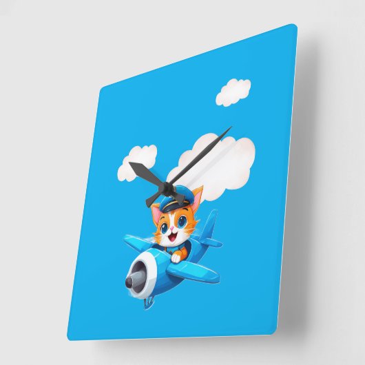 Cat Pilot Quadratische Wanduhr (Winkel)