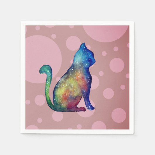 Cat Pink White Standard Cocktail Papier Napkins Serviette (Vorderseite)