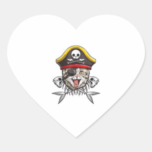 Cat Pirate Captain Men Piratenflagge Flag Skull un Herz-Aufkleber