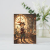 Cat Pirate Serves Coffee  Postkarte (Stehend Vorderseite)