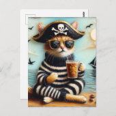 Cat Pirate trinken Kaffee enauskausale Art Stil Postkarte (Vorne/Hinten)