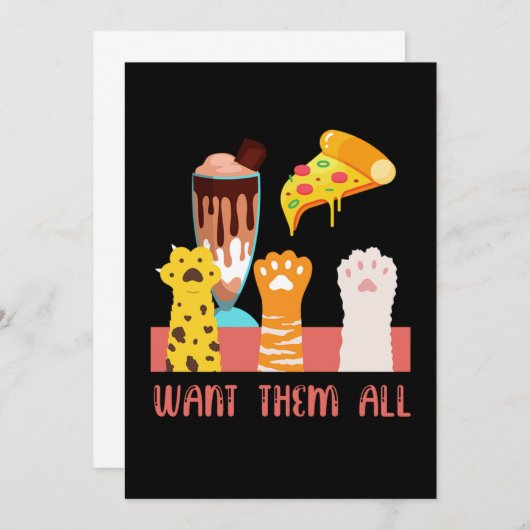 Cat Pizza Ice Creme Kitten Kitty Pet Tiergeschenk Einladung (Vorne/Hinten)