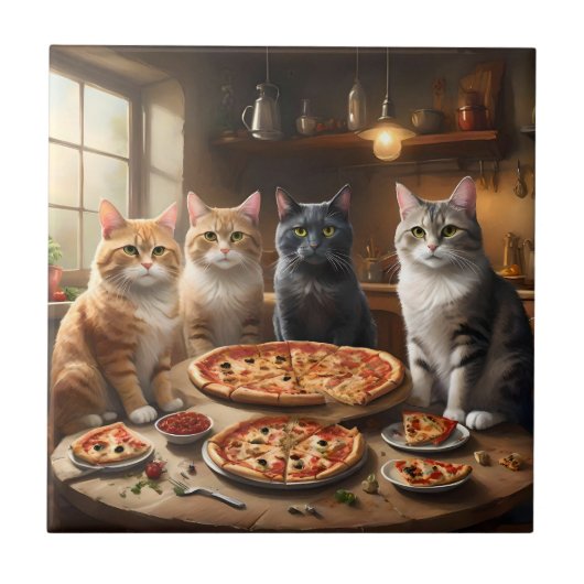 Cat Pizza Night, Fliese (Vorderseite)
