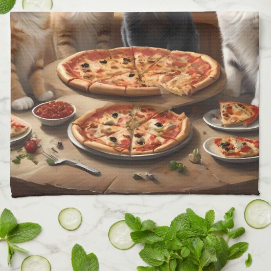 Cat Pizza Night, Geschirrtuch (Gefaltet)