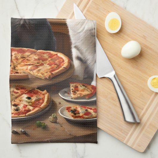 Cat Pizza Night, Geschirrtuch (Viertel Falte)