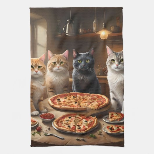 Cat Pizza Night, Geschirrtuch (Vertikal)