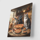 Cat Pizza Night, Quadratische Wanduhr (Winkel)