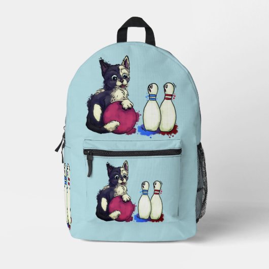 Cat Play Bowling Bedruckter Rucksack (Vorderseite)