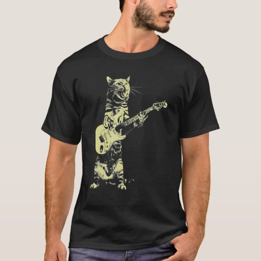 Cat Play Guitar T-Shirt (Vorderseite)