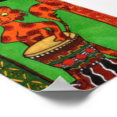 Cat Playing African Djembe Drum Mini Folk Art Poster (Ecke)