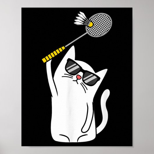 Cat Playing Badminton Shuttle Player Lover Coach G Poster (Vorne)