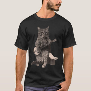 Cat Playing Banjo Gitarre Short Sleeve T - Shirt