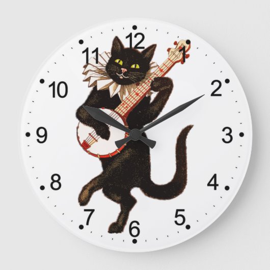 Cat playing Banjo Große Wanduhr (Vorderseite)