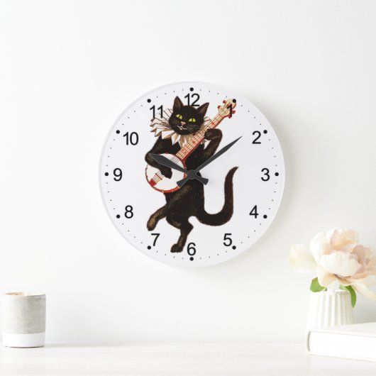 Cat playing Banjo Große Wanduhr (Zuhause)