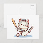 Cat playing baseball postkarte (Vorne/Hinten)