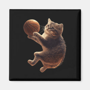 Cat Playing Bysketbyll Spaß Katzen Mama Meow Kitty Magnet