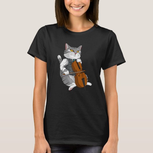 Cat Playing Cello Violin musical instrument T-Shirt (Vorderseite)