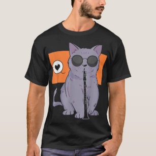 Cat Playing Clarinet Kitty Marching Band Clarinet  T-Shirt