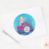 Cat Playing Drums - Blue Round Sticker (Umschlag)