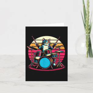 Cat Playing Drums Drummer Novelty Music Lover Funn Karte
