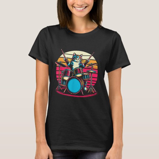 Cat Playing Drums Drummer Novelty Music Lover Funn T-Shirt (Vorderseite)