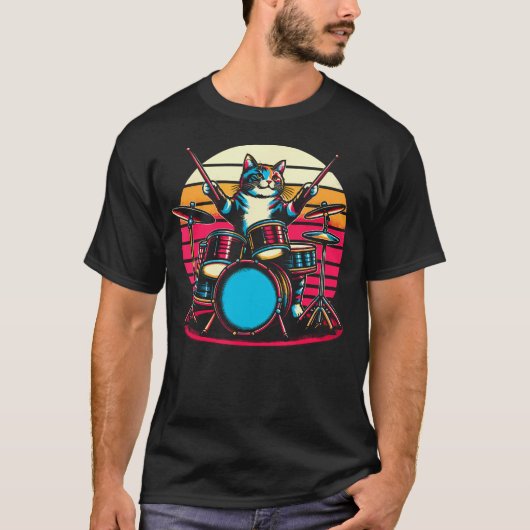 Cat Playing Drums Drummer Novelty Music Lover Funn T-Shirt (Vorderseite)
