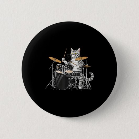 Cat Playing Drums Drumset Drumkit Drumming Drum Dr Button (Vorderseite)
