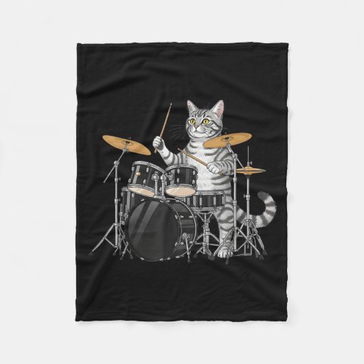 Cat Playing Drums Drumset Drumkit Drumming Drum Dr Fleecedecke (Vorderseite)