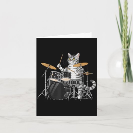 Cat Playing Drums Drumset Drumkit Drumming Drum Dr Karte (Vorderseite)
