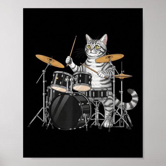 Cat Playing Drums Drumset Drumkit Drumming Drum Dr Poster (Vorne)