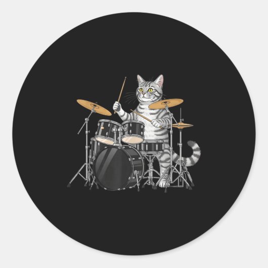Cat Playing Drums Drumset Drumkit Drumming Drum Dr Runder Aufkleber (Vorderseite)