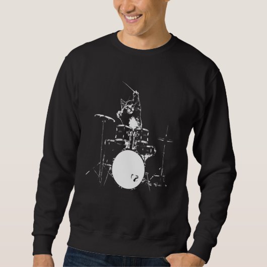 Cat Playing Drums Men Women  Drummer and Cat Sweatshirt (Vorderseite)