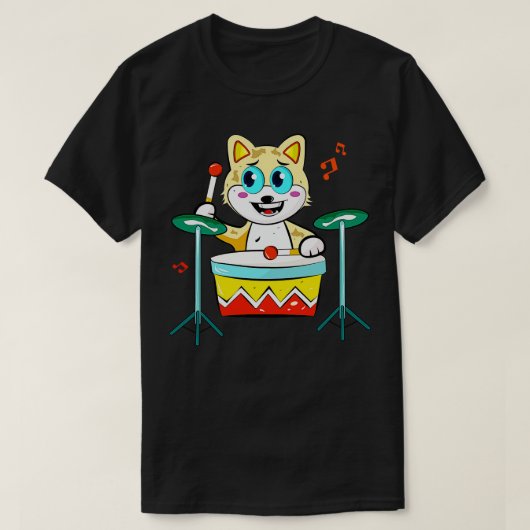 Cat Playing Drums T-Shirt (Design vorne)