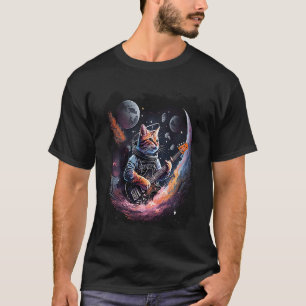 Cat Playing Electric Gitarre in Space Anzug Galaxy T-Shirt