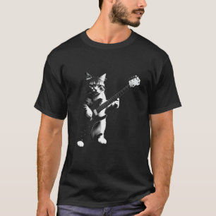 Cat Playing Electric Gitarre Rock Music Funny Spaß T-Shirt