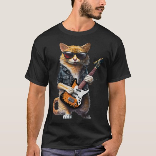 Cat Playing Electric Gitarre Tier Katze Gitarre T-Shirt (Vorderseite)