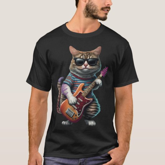 Cat Playing Electric Guitar  Animal Cat  Guitar  1 T-Shirt (Vorderseite)