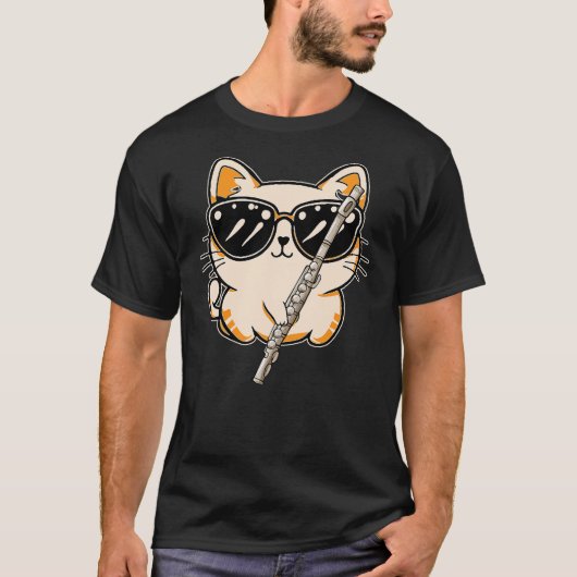 Cat Playing Flute Music Playing Lover Expert Music T-Shirt (Vorderseite)