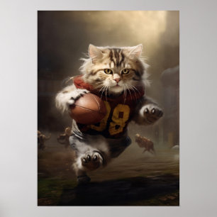 Cat Playing Football Poster