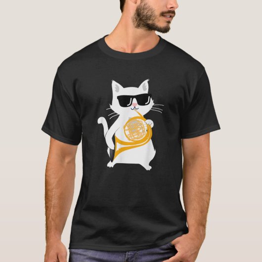 Cat Playing French Horn Men Women Girls Kids T-Shirt (Vorderseite)