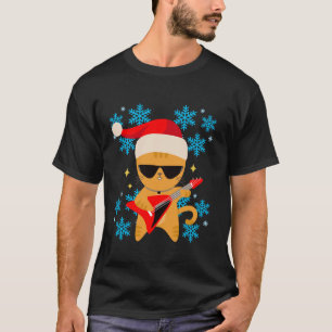 Cat Playing Gitarre mit Sonnenbrille Weihnachtsman T-Shirt