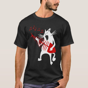 Cat Playing Gitarre Musik Rock Roll Weihnachten T-Shirt