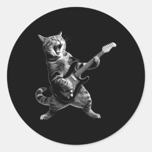 Cat Playing Gitarre Rock and Roll Rock Star für Mä Runder Aufkleber